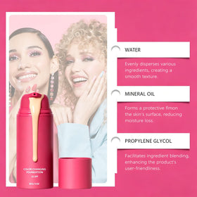 Generic foundation on a bathroom vanity with brush, suggesting everyday routine and confidence