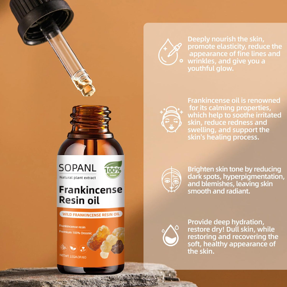 Generic frankincense resin and paracress flatlay highlighting natural ingredients