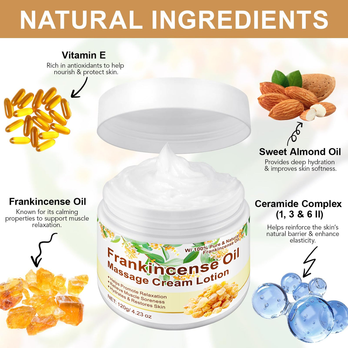 Generic frankincense balm texture close-up highlighting creamy, non-greasy feel and absorbency