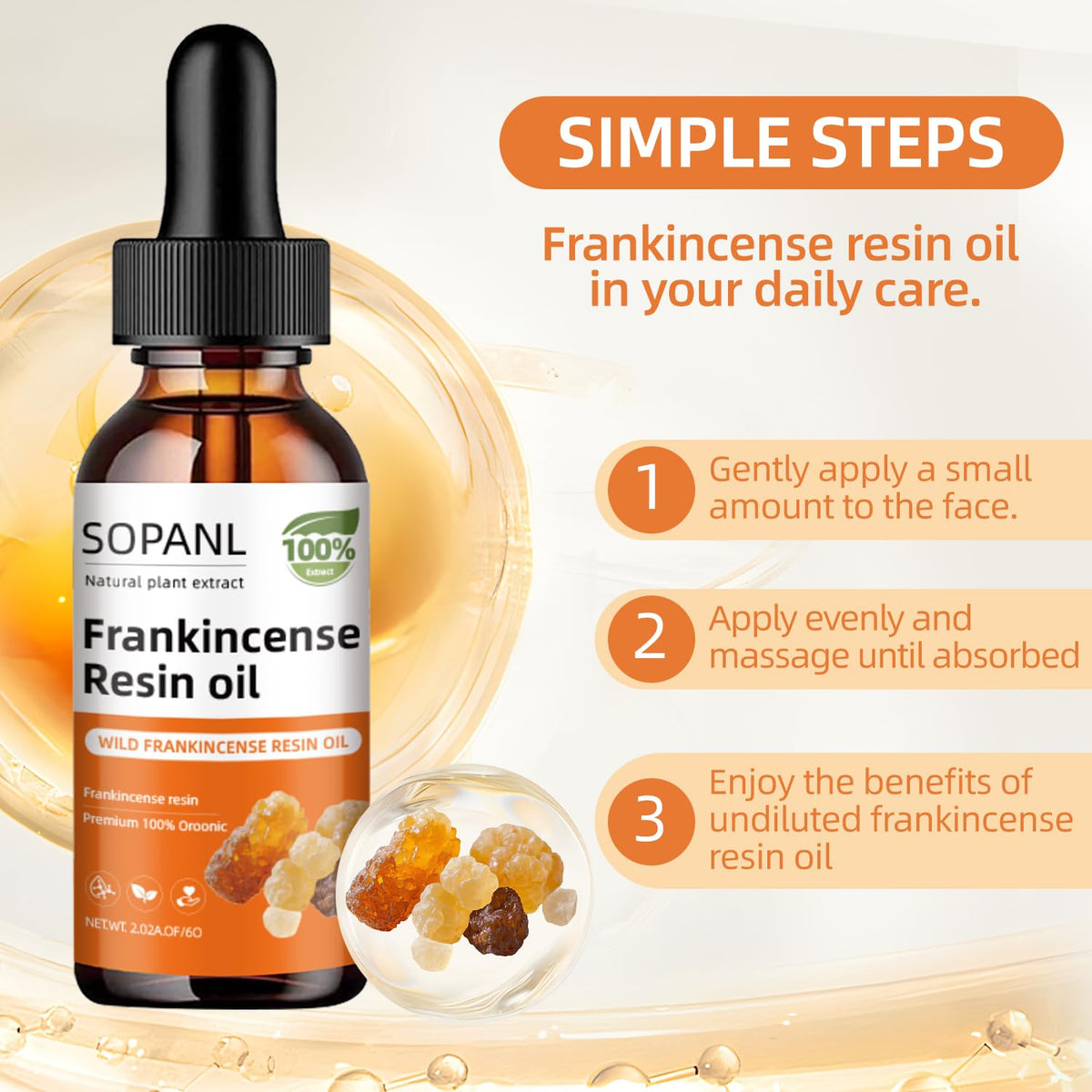 Generic frankincense dropper releasing oil illustrating precise application