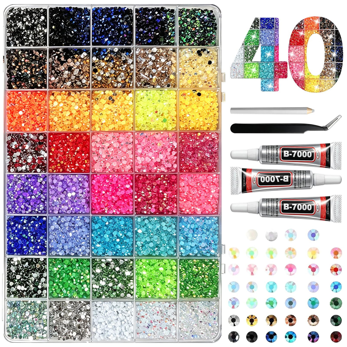 Generic front packaging showing the complete bedazzling kit and included supplies