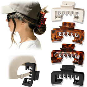 Generic front view of 4PCS hat claw clips showing tortoise finish and compact size, holds hair neatly