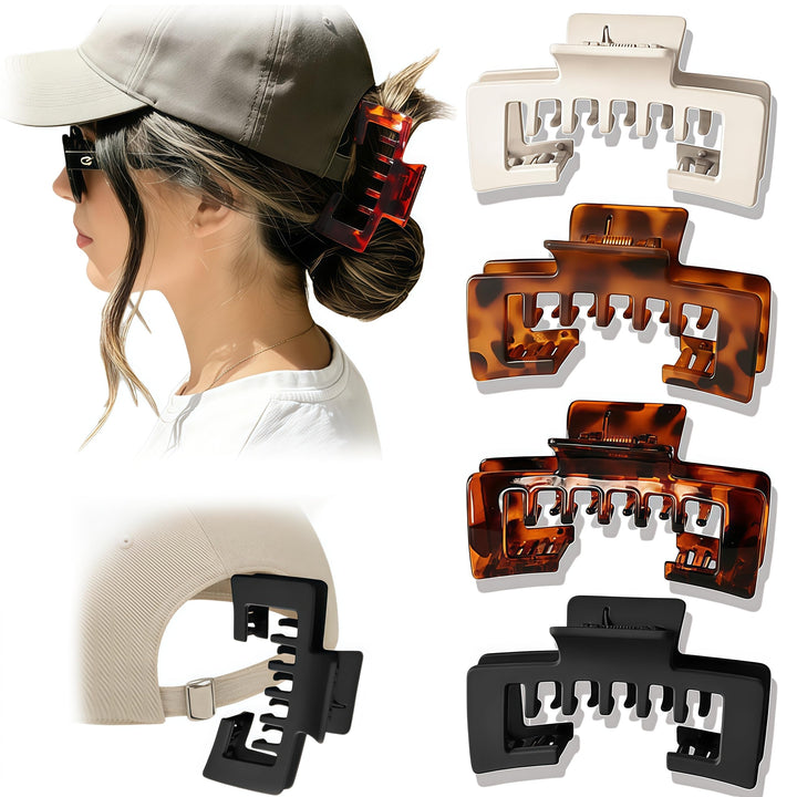 Generic front view of 4PCS hat claw clips showing tortoise finish and compact size, holds hair neatly