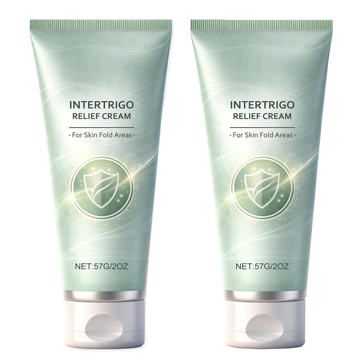 Generic front packaging showing two intertrigo cream tubes and fast-drying benefit