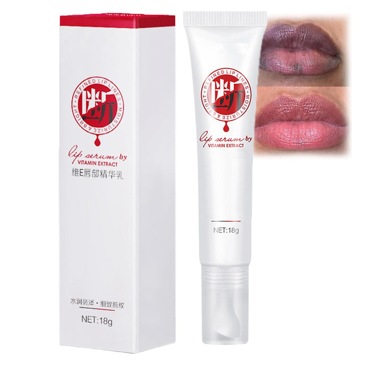 Generic front packaging of lip serum showing product benefits and clean design