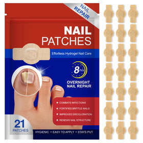 Generic front packaging showing 21pcs nail patches and product benefits