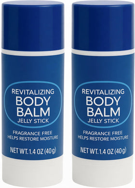 Generic brand front packaging showing two balm sticks and compact size benefit