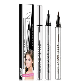 Generic brand front packaging showing two black eyeliner pens and benefits