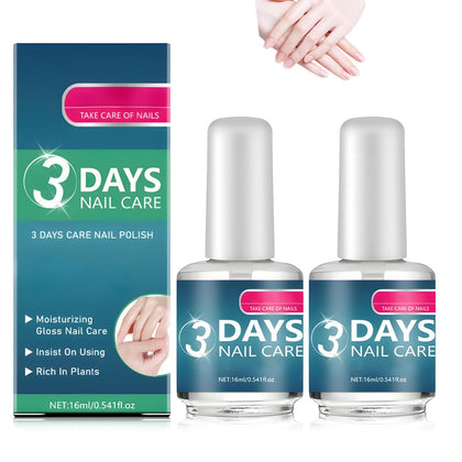 Generic front packaging showing two nail care bottles and benefits clear