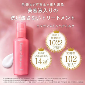 Generic hair essence milk pump nozzle detail highlighting easy dispensing benefit