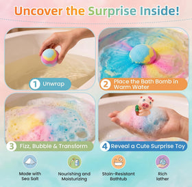 Generic revealed animal toy emerging from bath bomb shell benefit: surprise and reward