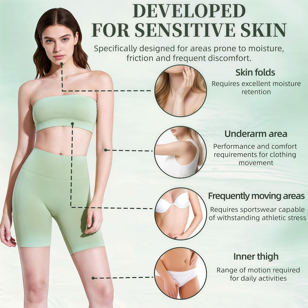 Generic demonstration applying cream under-breast to reduce friction and moisture