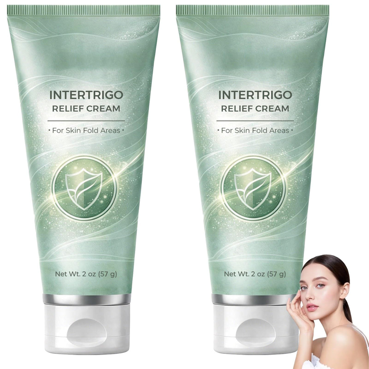 Generic intertrigo cream front packaging showing two 2 oz tubes and clear labeling for daily use