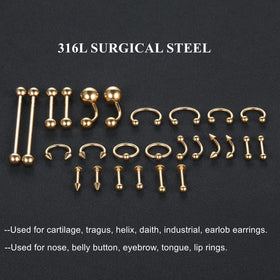 Generic jewelry variety laid out by gauge showing selection and versatility