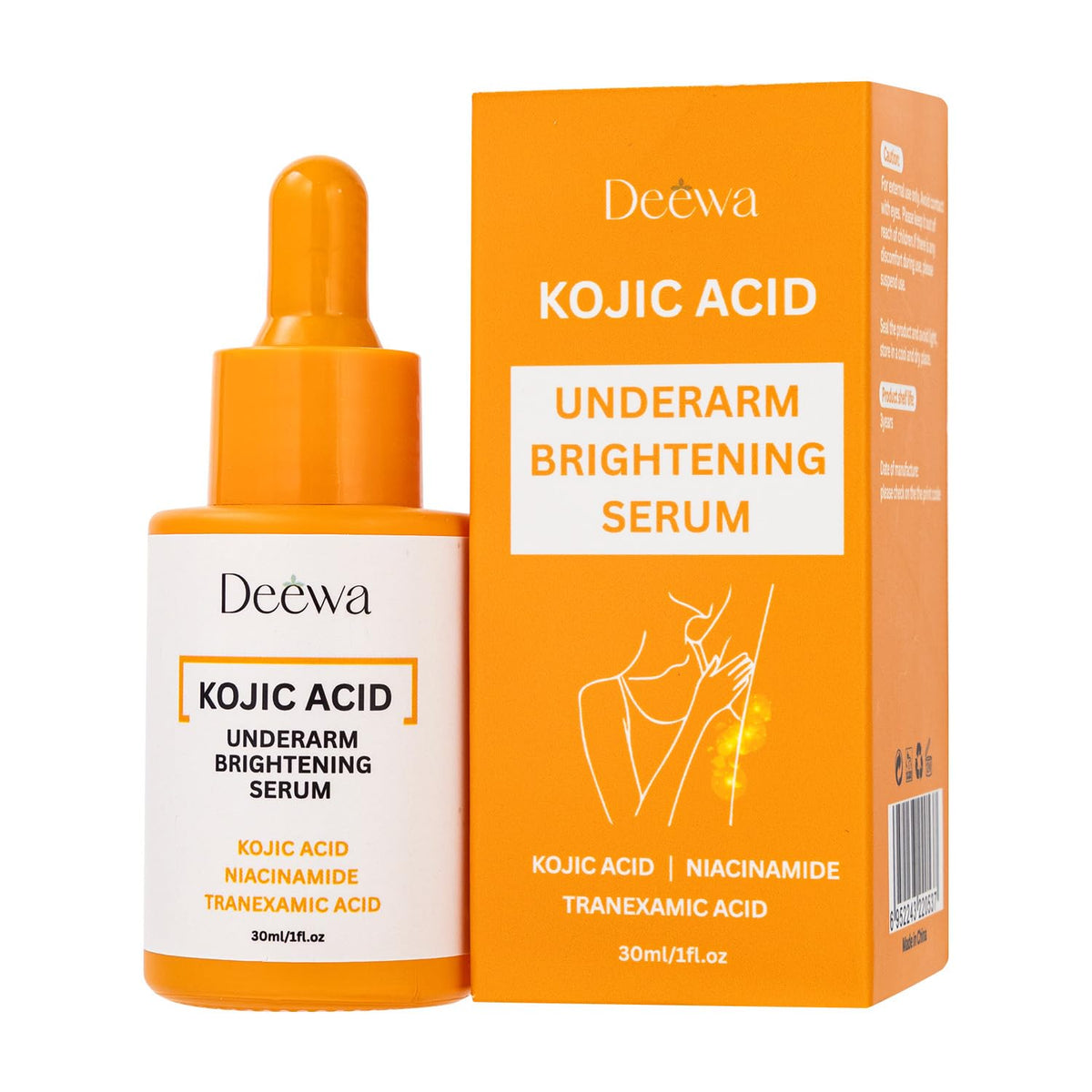 Generic kojic underarm brightening serum front bottle showing clean packaging and benefits