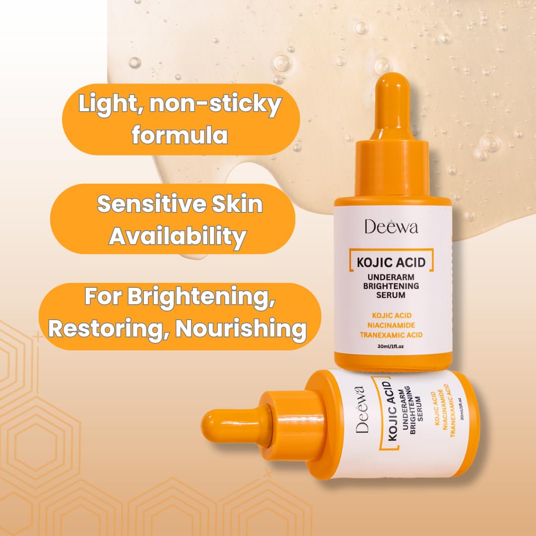 Generic kojic serum label ingredients view highlighting active acids and clean formula benefit
