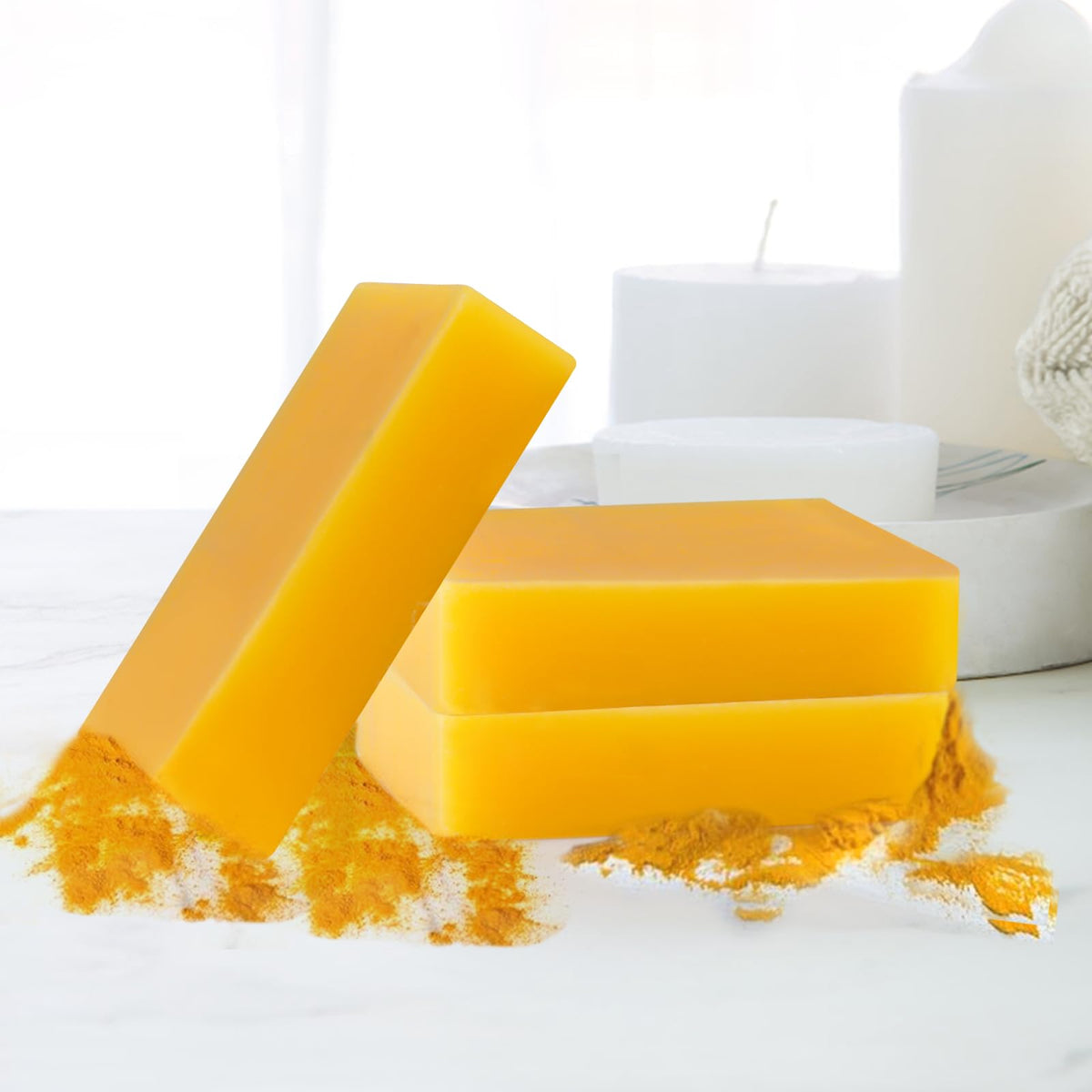 Generic lemon turmeric soap in use lather on hands demonstrating gentle effective cleansing