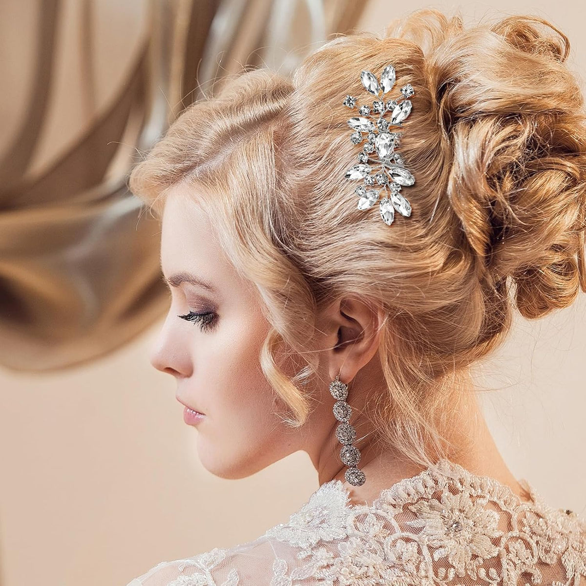 Generic lifestyle bridal setting combs enhancing wedding hairstyle photos