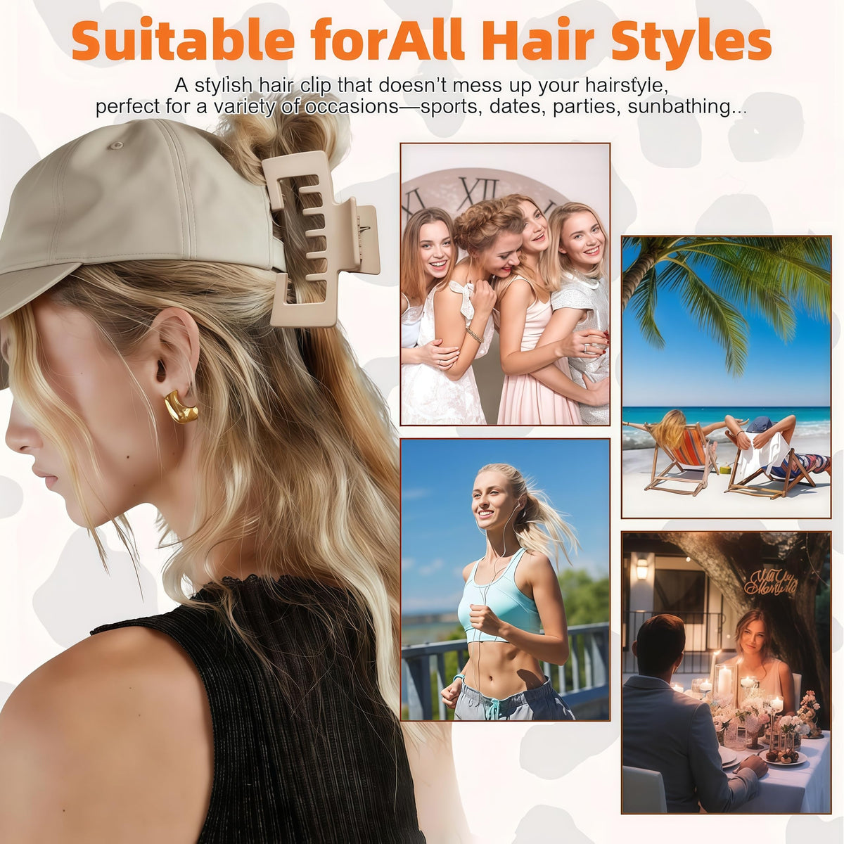 Generic outdoor lifestyle with cap and clips on woman, Generic keeps hair tidy on the go