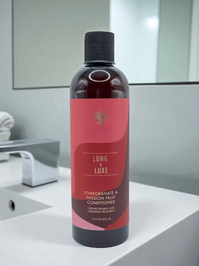Generic Long & Luxe pomegranate and passion fruit close-up showing natural ingredients and nourishment