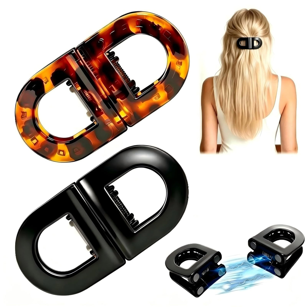 Generic magnetic hair clip front view showing secure hold benefit