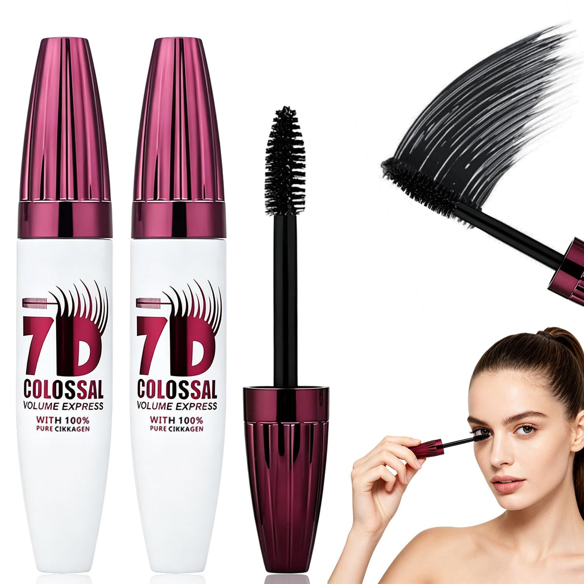 Generic mascara front tubes showing dual-pack convenience and long-lasting wear