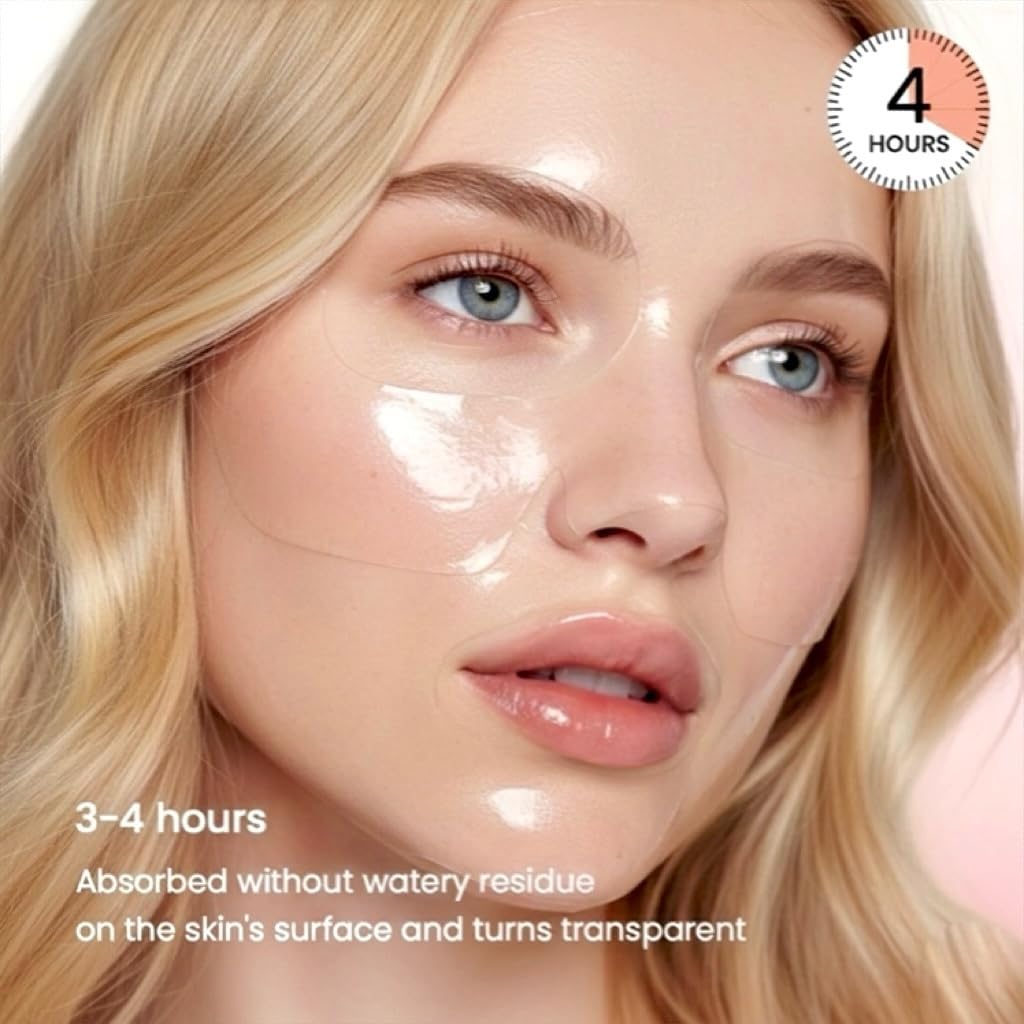 Generic model wearing the gel mask showing lift and cooling effect