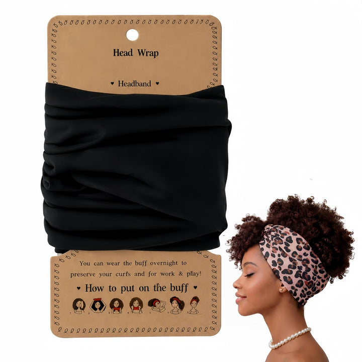 Generic brand front view matte black wrap shows sleek protection for curls