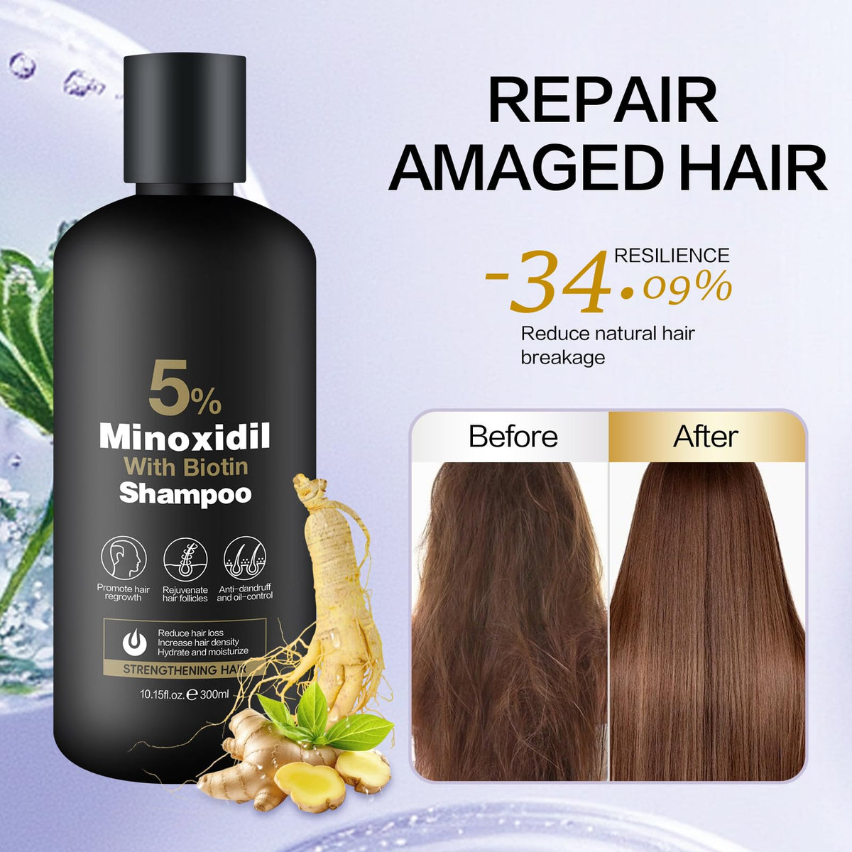 Generic brand styled hair after wash showing improved manageability and fuller look