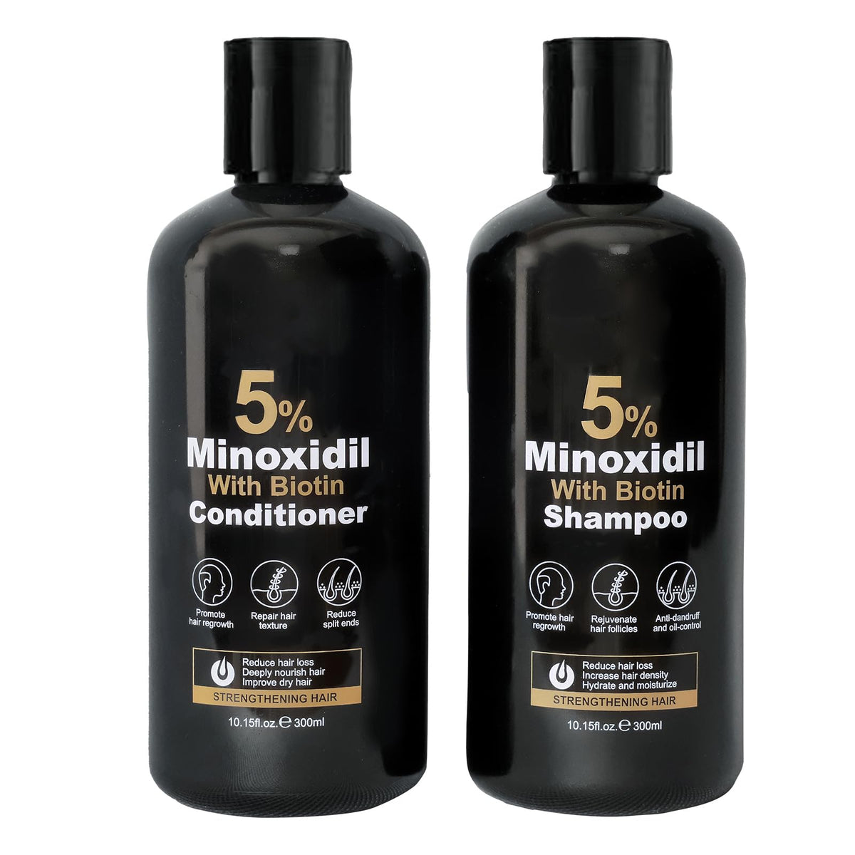Generic brand front packaging showing shampoo and conditioner, clear product benefit