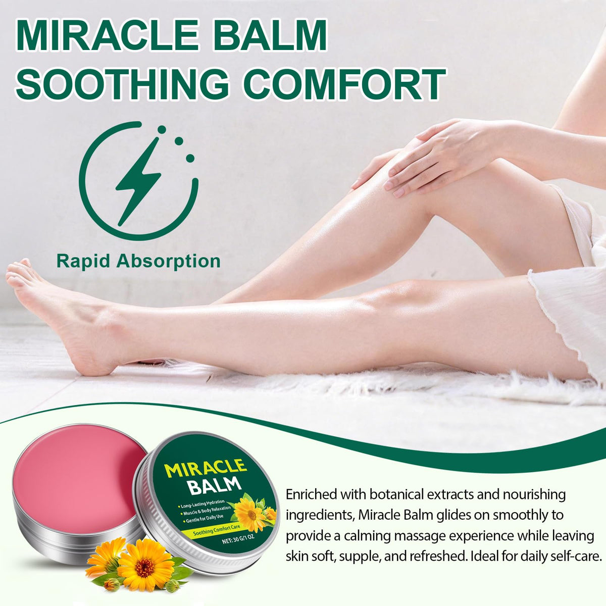 Generic Miracle Balm on bedside table in lifestyle scene for nightly comfort routine