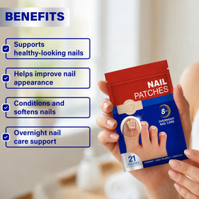 Generic nail patches applied on fingernail demonstrating easy peel and stick