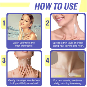 Generic neck cream being applied upward on neck demonstrating lifting benefit