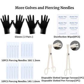 Generic arrangement of single-use needles and black gloves, brand hygiene and safety