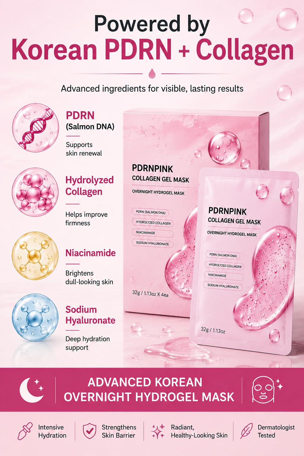 Generic PDRN mask essence drip close detail showing nutrient-rich serum