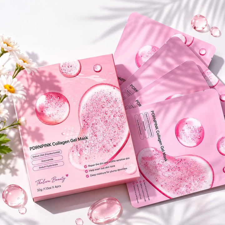 Generic PDRN mask front packaging showing four-pack and product benefits
