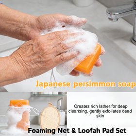 Generic persimmon soap ingredient display highlighting persimmon tannins benefit