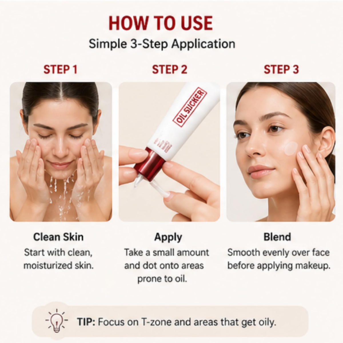 Generic primer before and after split image showing reduced shine benefit
