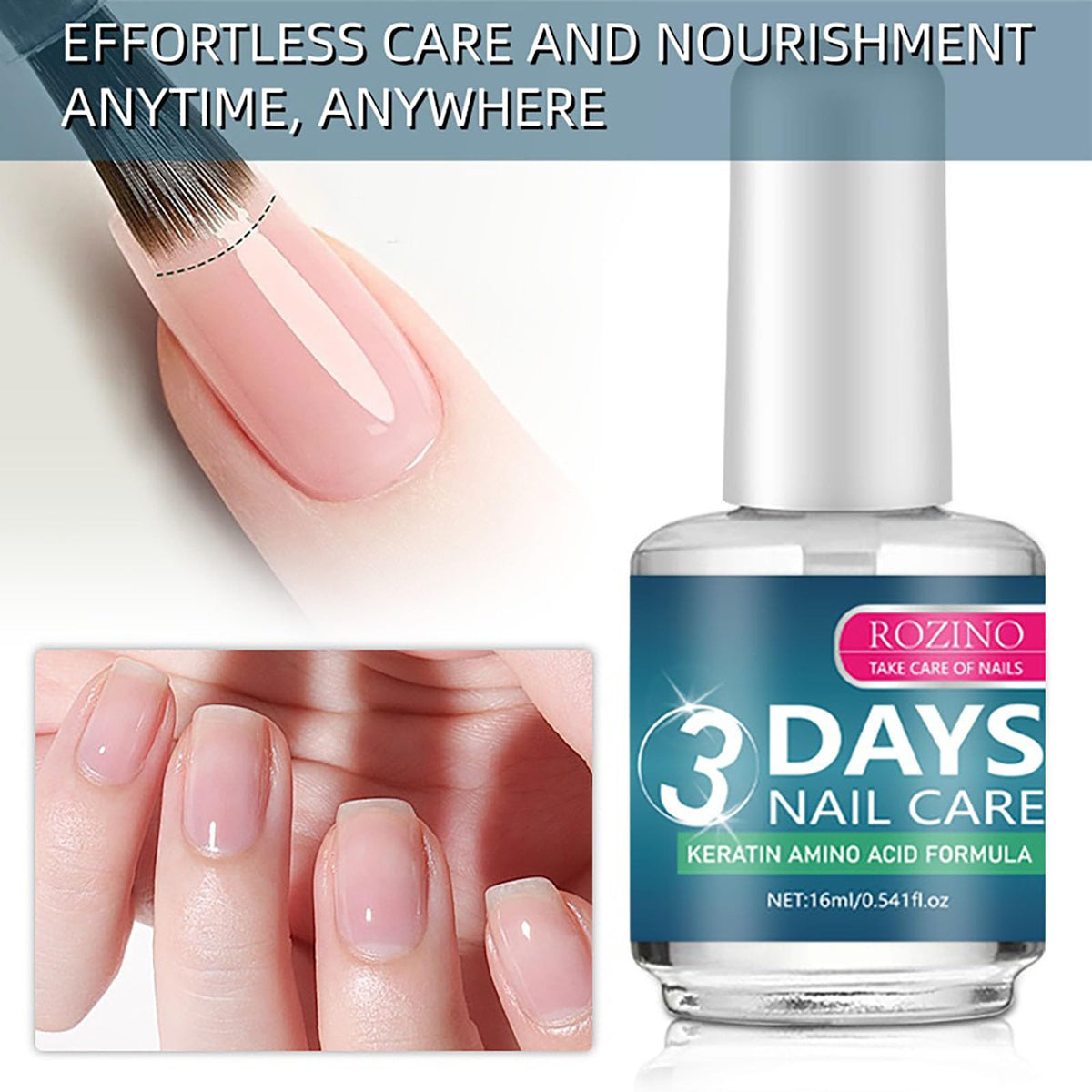 Generic hand applying serum to nails demonstrating quick-absorbing benefit