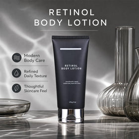 Generic retinol body lotion applied to neck to demonstrate smoothing and gentle renewal