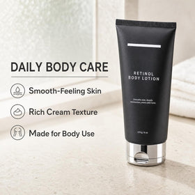 Generic retinol body lotion cream texture swipe showing hydrating, fast-absorbing feel