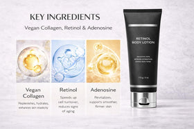 Generic retinol body lotion used on thighs and legs to hydrate and soften