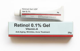 Generic retinol gel front packaging showing label and compact tube, clear benefit visible