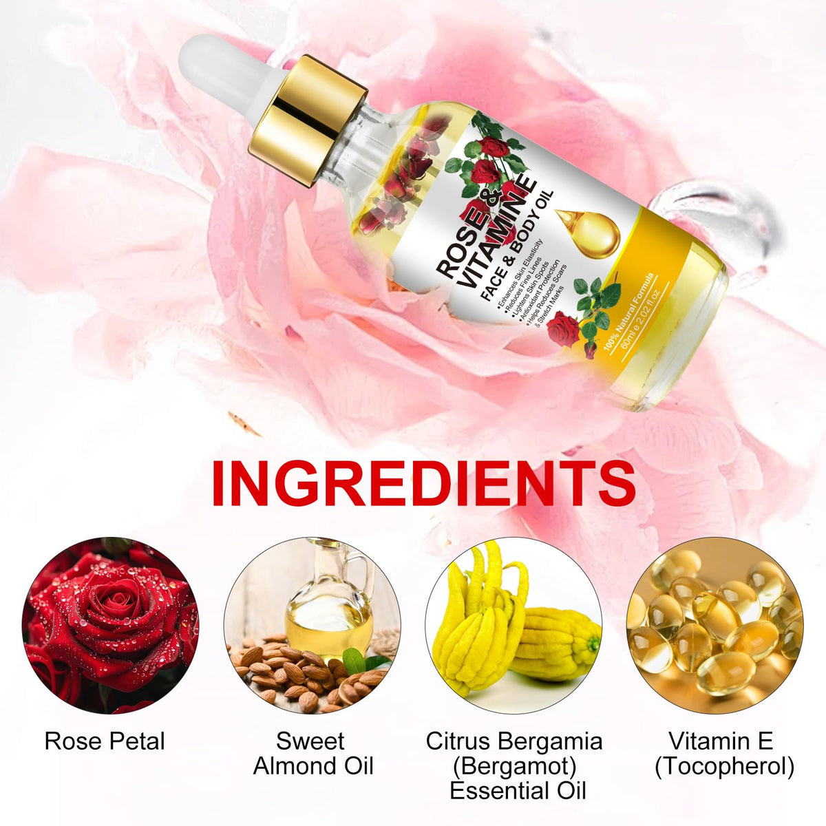 Generic rose oil texture on skin close-up showing lightweight absorption benefit