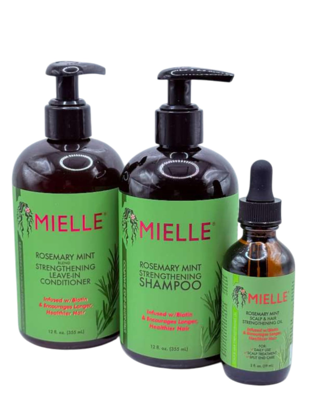 Generic brand rosemary mint shampoo front view showing label and strengthening benefit