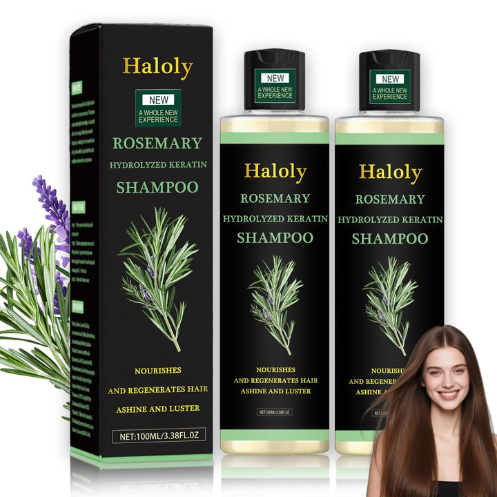 Generic rosemary shampoo front bottles showing clean packaging and benefit