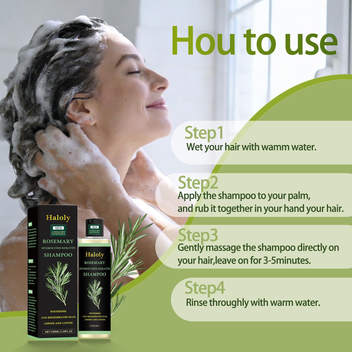 Generic shampoo used on hair before and after styling showing improved fullness