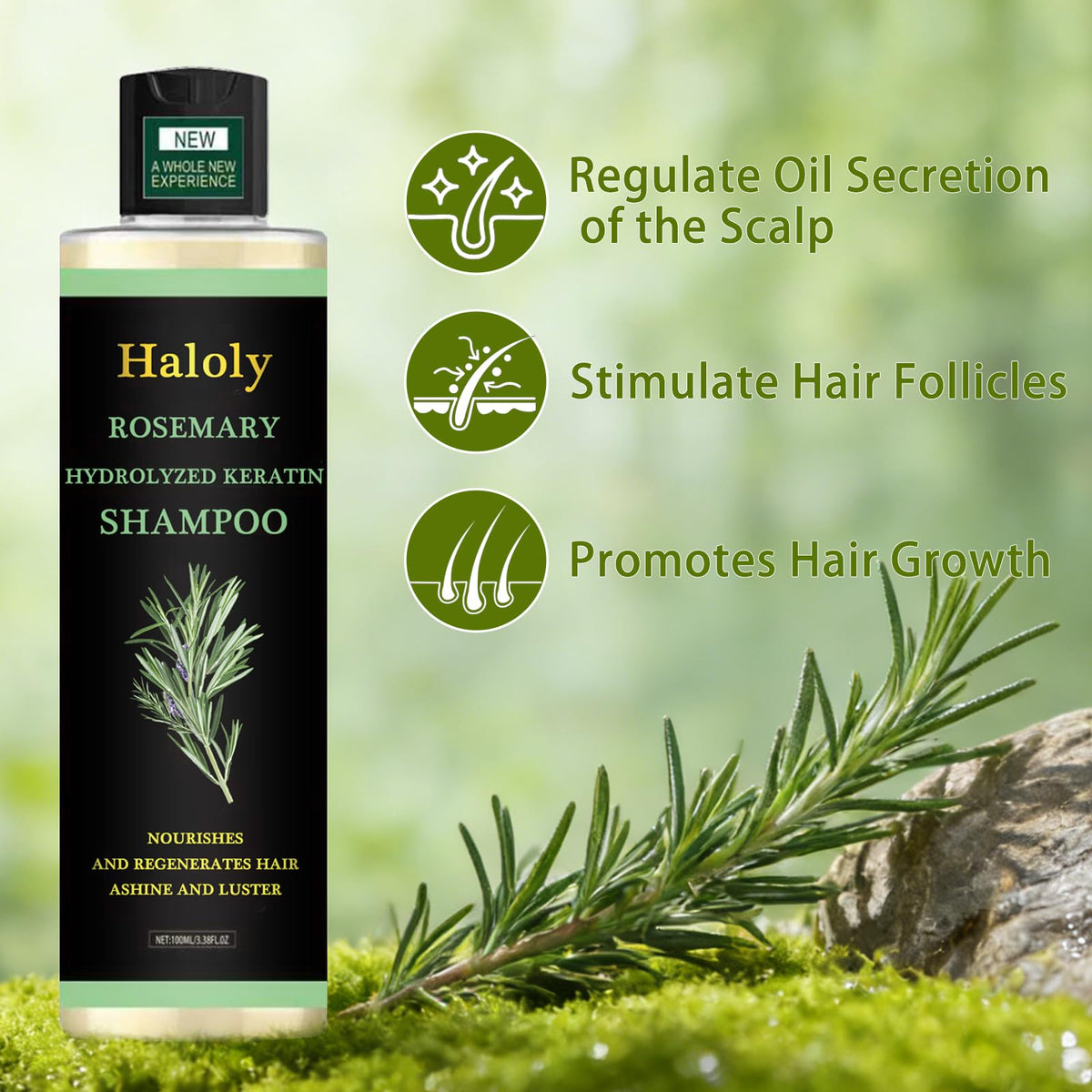 Generic bottle label close-up highlighting ingredients and hydrolyzed keratin