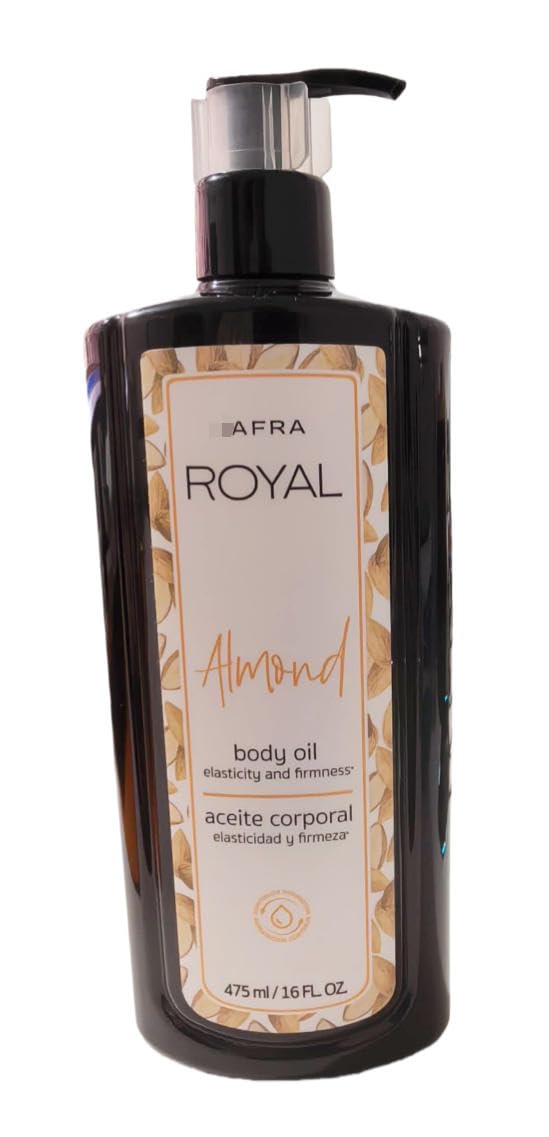 Generic Royal Almond bottle front packaging showing size and moisturizing benefit