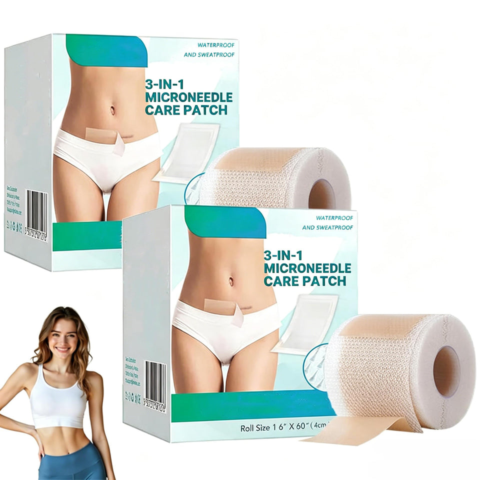Generic brand scar roll front view showing compact reusable strip and benefits